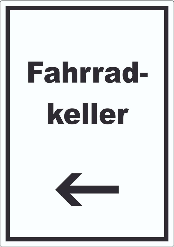 Fahrradkeller Aufkleber mit Text und Richtungspfeil links Rad Bike hochkant A6 (105x148mm)