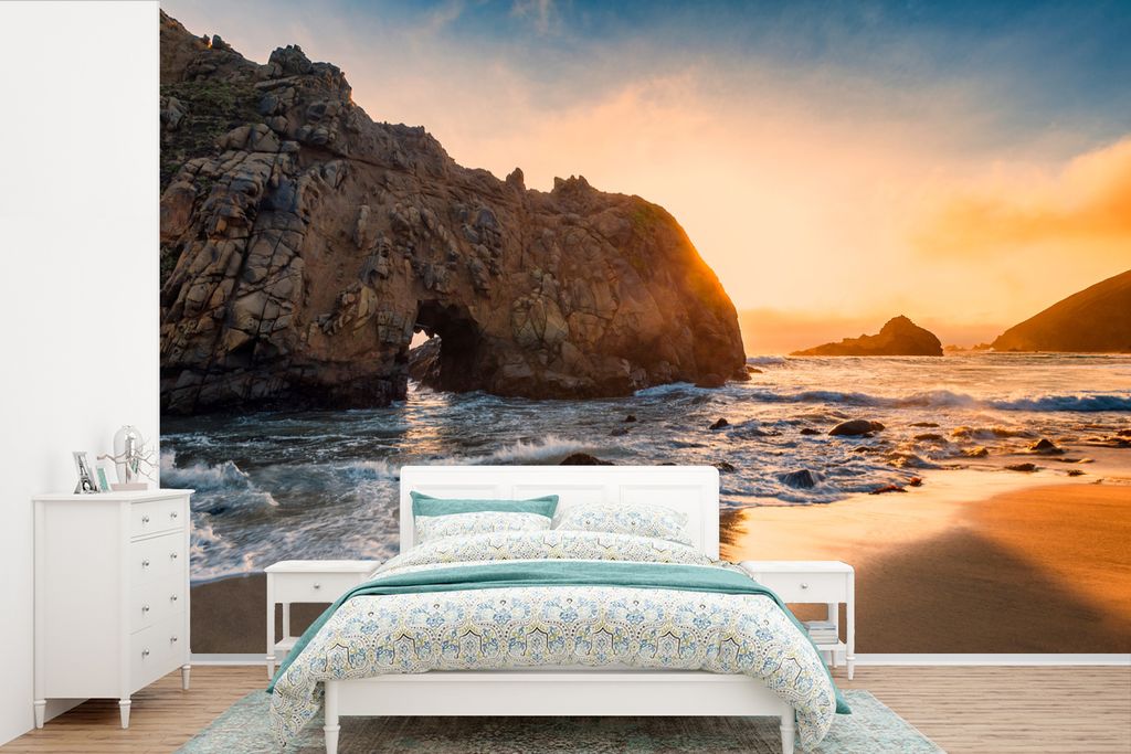 MuchoWow Fototapete für Wohnzimmer oder Schlafzimmer Wandtapete Vinyl Motivtapete Pfeiffer Beach in Big Sur in Amerika - 600x400 cm - Vinyltapeten