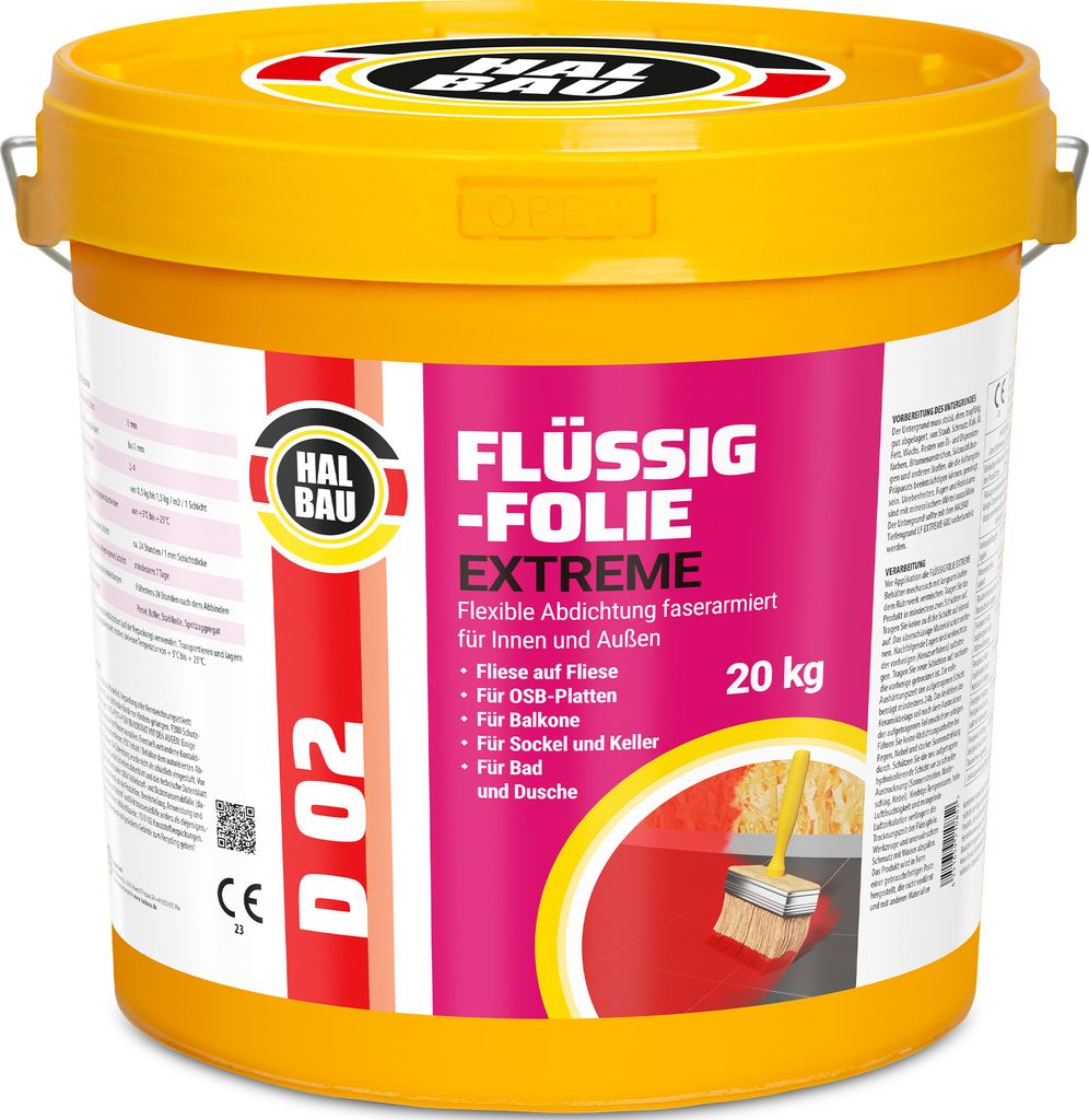 Flüssigfolie Außen 20Kg Wasserdicht Abdichtfolie Dichtmasse Balkon Dusche Bad D02