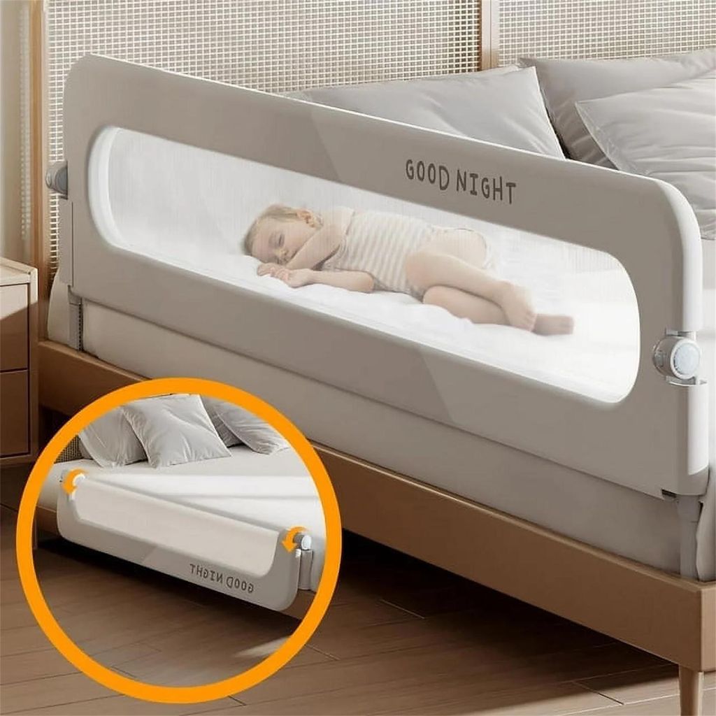 Caveen 120cm Faltbares Bettgitter für Kleinkinder, Atmungsaktiver Rausfallschutz für Einzel, Doppel, Queen und Kingsize-Betten, Weiß
