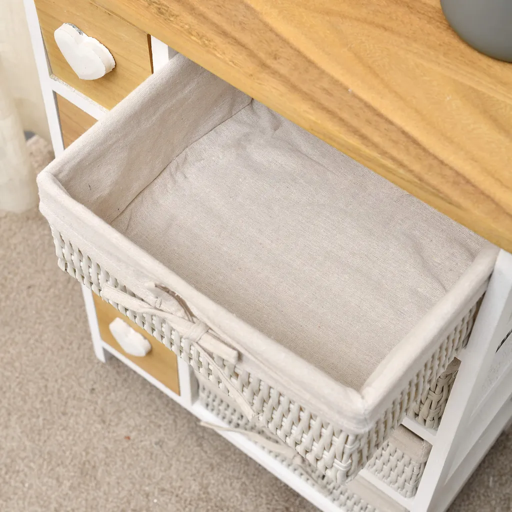 Petite Commode 8 Tiroirs Gain de Place Solution Rangement Bois Osier