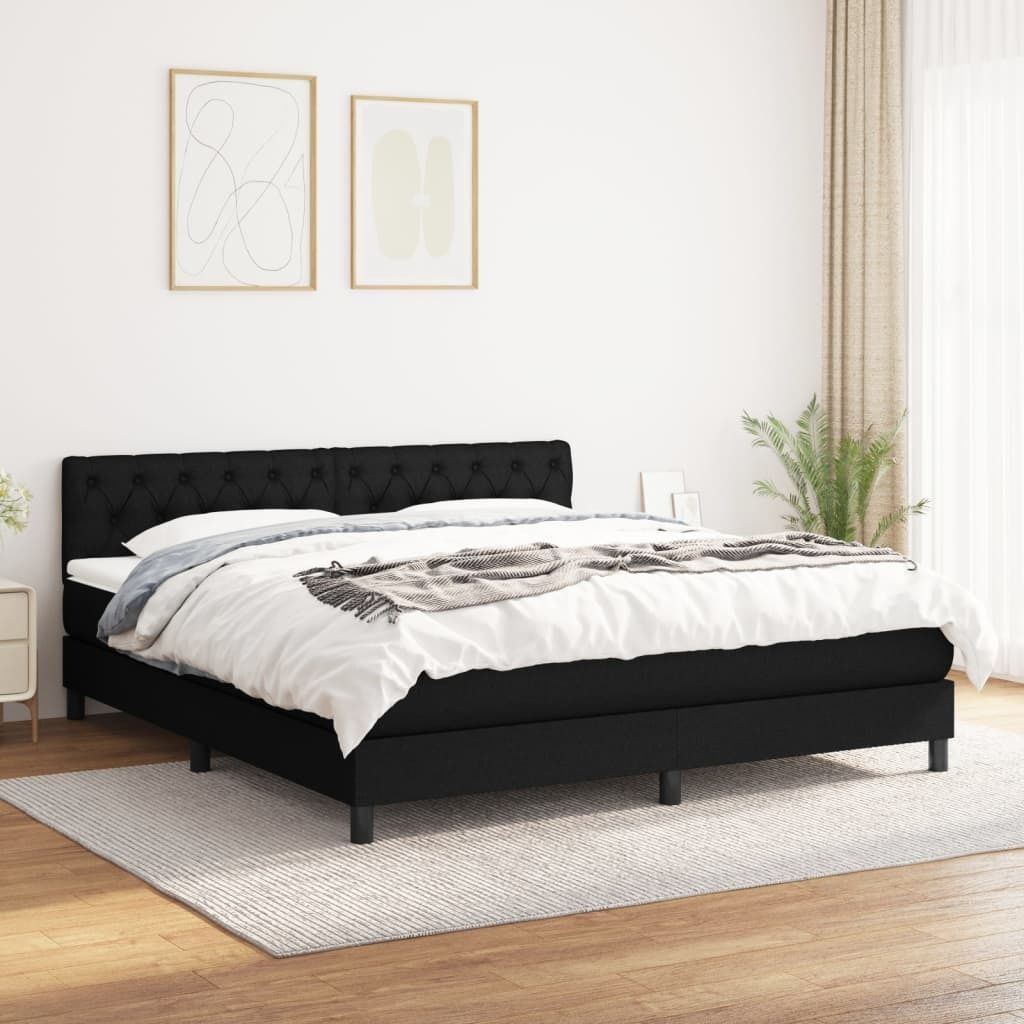 The Living Store Boxspringbett mit Matratze Schwarz 160x200 cm Stoff