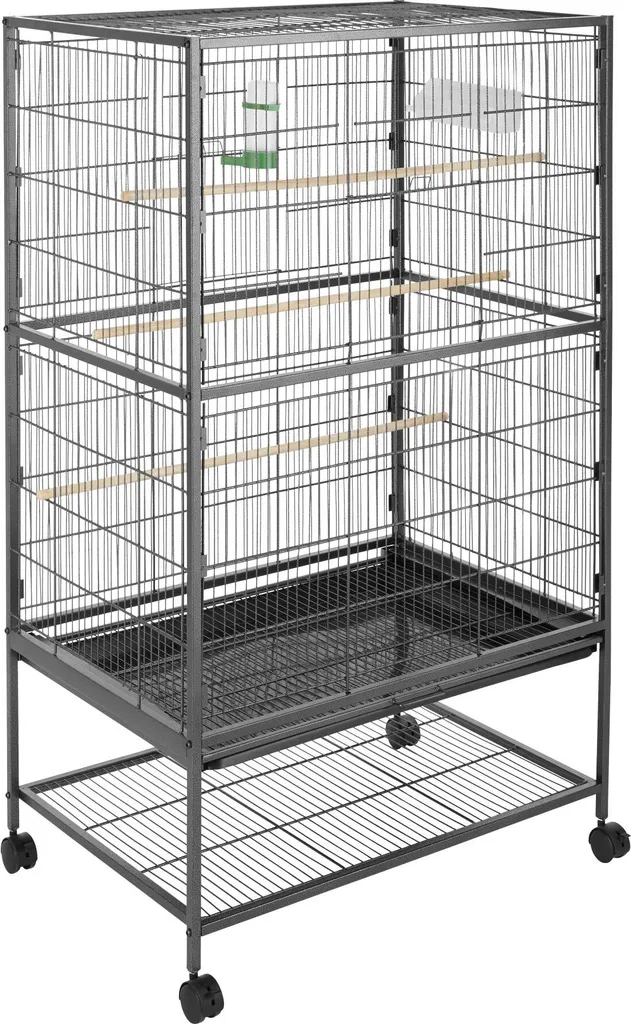 Cage à Oiseaux Solide 131 cm - Grande Volière Anthracite Anti-Salissure