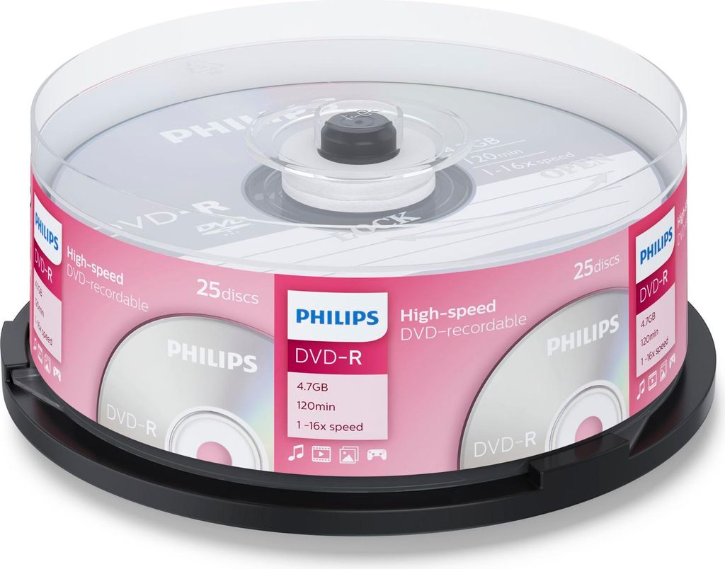 Philips DVD-Rohlinge, 120Min, 4.7GB, Speed 16x, Spindel (25 Produktbild 
