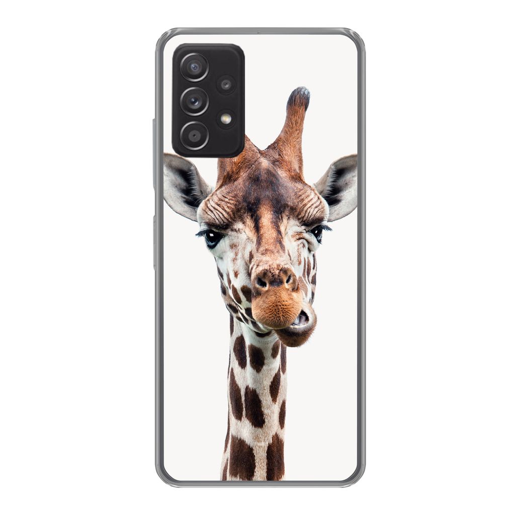 MuchoWow Handyhülle Schutzhülle Hülle für Samsung Galaxy A33 5G Jungen - Giraffe - Tiere - Kopf - Porträt - Kind - Mädchen Silikon Softcase...