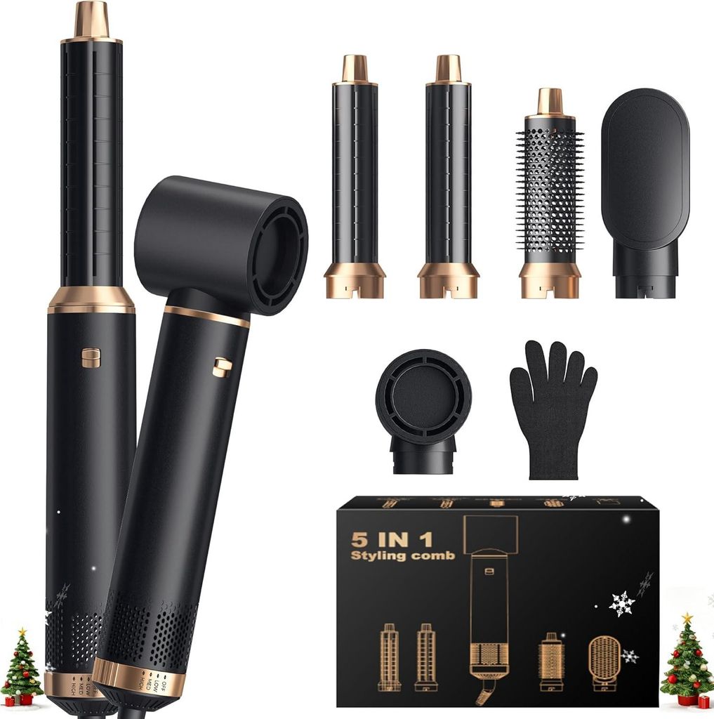 5 in 1 Hairstyler,1000W, 60000RPM,Lockenstab mit Luft Links/Rechts Air Curler, Negative Ionen Pflege,Sie dem Haar Volumen, Locken und Föhnen Sie Haar