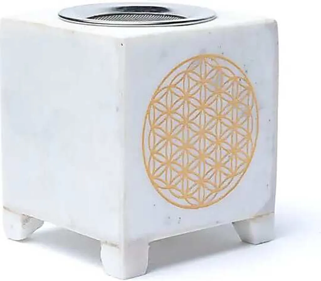 Brûleur d'Encens pour Rituel et Yoga en Marbre Blanc - Fleur de Vie
