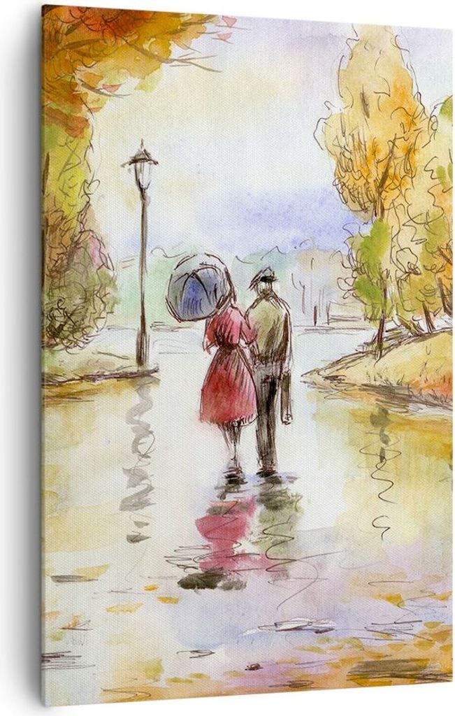 Bild auf Leinwand - Leinwandbild - Einteilig - Wetter regen herbst park - 80x120cm - Wand Bild - Wanddeko - Wandbilder - Leinwanddruck - Wanddekora...