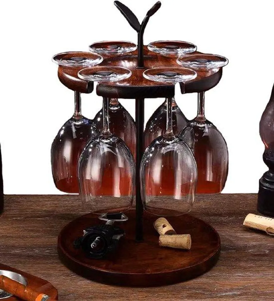 Rangement verres à vin en métal rouge au design stable pour 6 verres