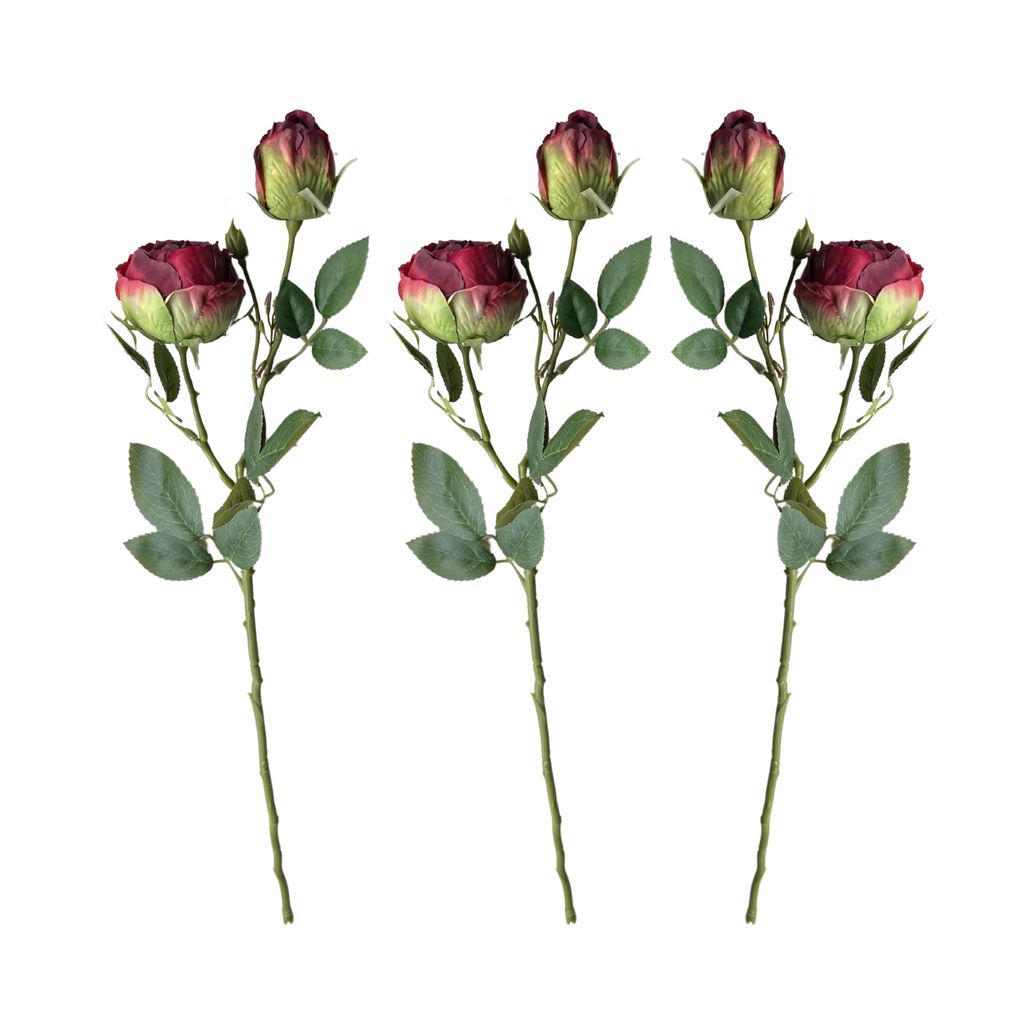 Künstliche Rosen 3er Set Dunkelrot 55 cm – Premium Seidenblumen, 2 Rosen + 1 Knospe je Zweig, realistische Kunstblumen Deko für Hochzeit, Tisch...