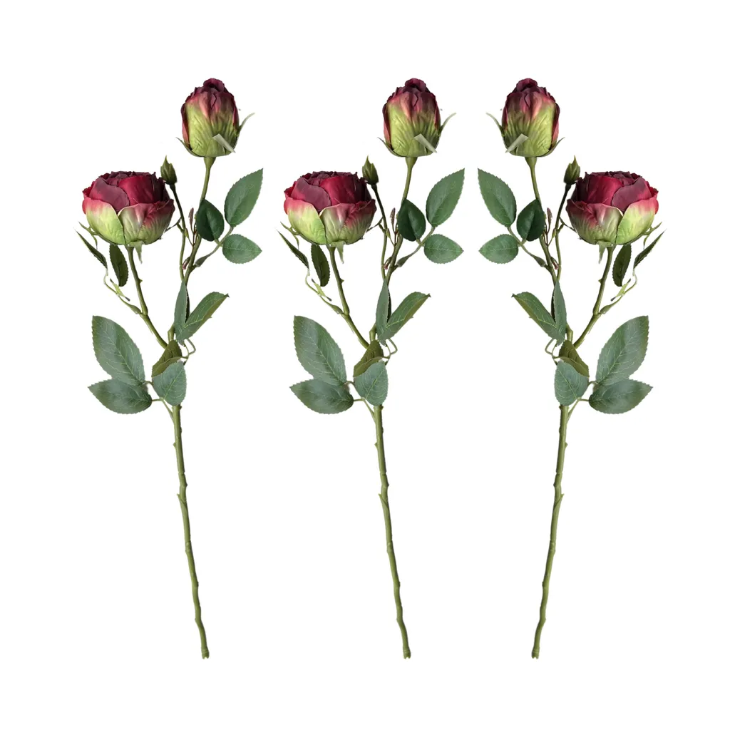 Set 3 Rami Rosa Seta Rosso Scuro 55cm - Decorazione Professionale