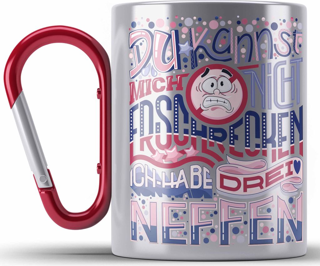 Trendation - Tante Geschenk Edelstahl Tasse Karabiner 3 Neffen Geschenkidee von Neffen an Tante Lustiger Spruch für Tante (Rot)