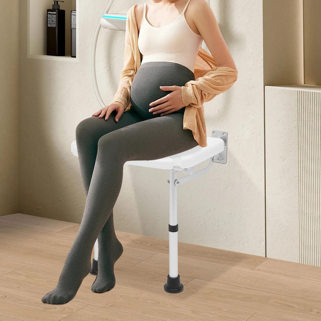 Duschhocker/Duschstuhl - Höhenverstellbar 42–53 cm - 90° Klappbar - Platzsparend - Für Badezimmer - Montage Erforderlich