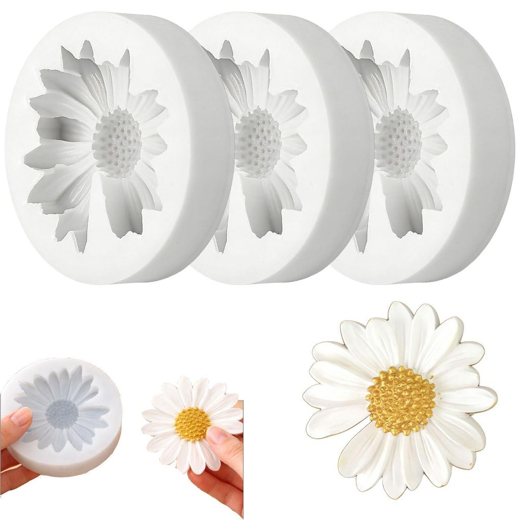 3-teilige Silikon-Blumenform, Gussformen für Gänseblümchen mit einem Durchmesser von 7 cm, für Wohnaccessoires und Geschenke.