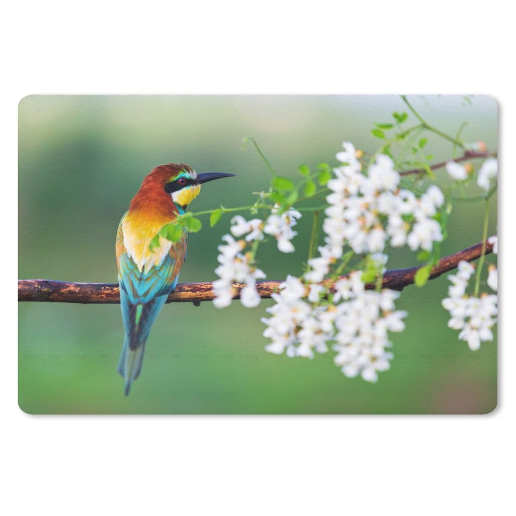 MuchoWow Schreibtischunterlage Vogel - Bienenfresser - Blumen 60x40 cm - XXL Mauspad - Großes Mauspad
