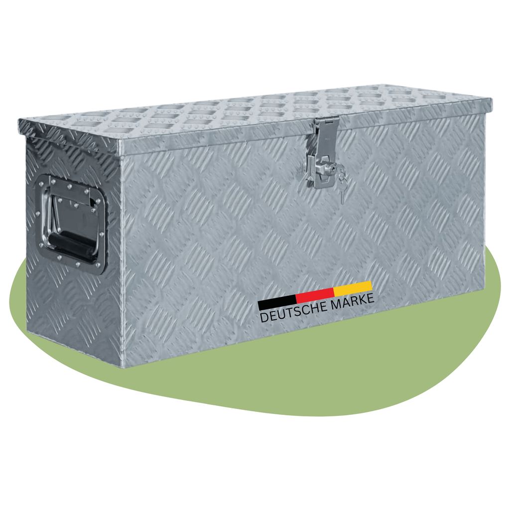 DELUKE Aluminiumbox mit Deckel - Abschließbar | Alubox Deichselbox Alu Anhängerbox Werkzeugkiste Metall Transportbox Metallkiste, 76,5x26,5x33c...