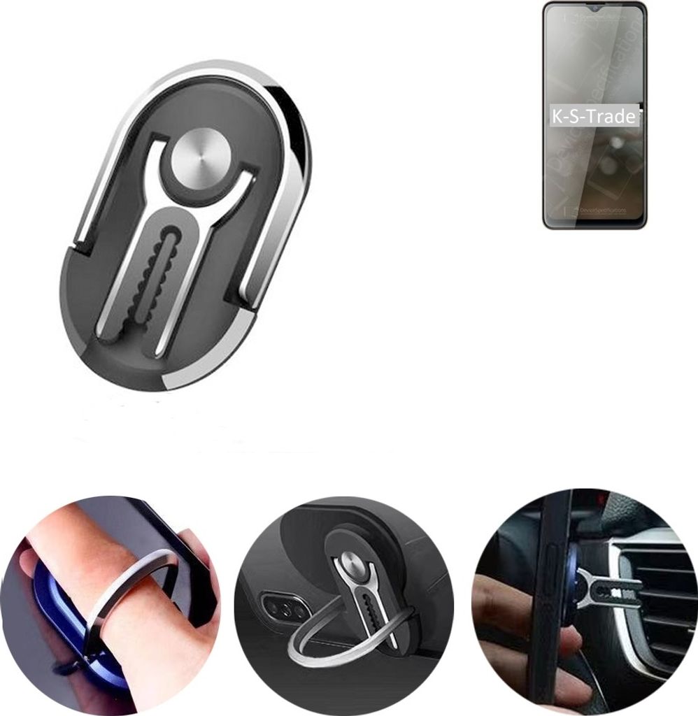 K-S-Trade 3in1 Smartphone-Ring Handy-Ring kompatibel mit Cubot Note 20 Fingerhalterung Handyring Tischständer Lüftungsgitter-Halterung Tisch