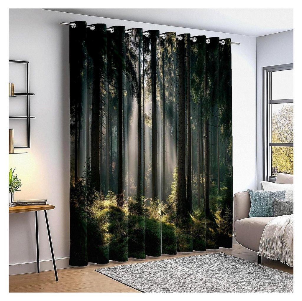Blickdichte Vorhänge Natur Draußen Wald - Dunkel Verdunkelungsvorhang Bedruckt mit Ösen H 200 x B 70 cm (2er Pack)