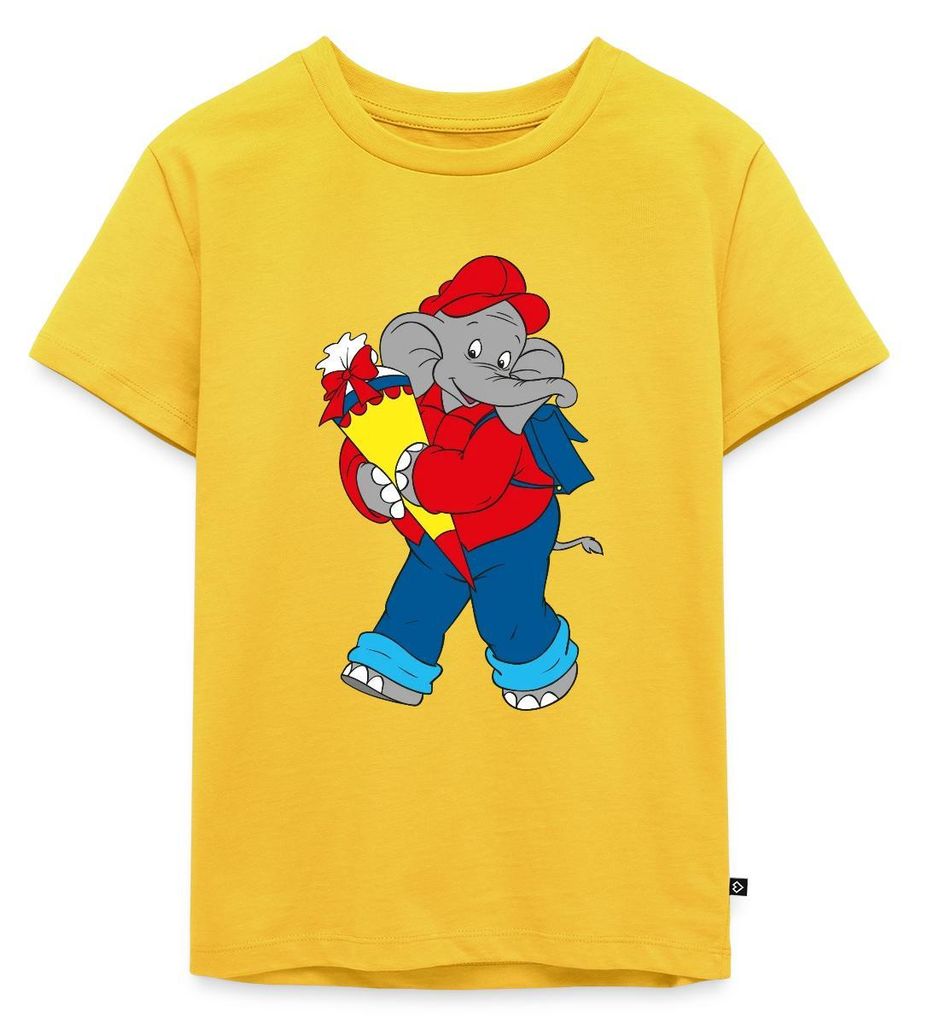 Spreadshirt Benjamin Blümchen Einschulung mit Schultüte Kinder Premium T-Shirt, 98/104 (2 Jahre), Sonnengelb