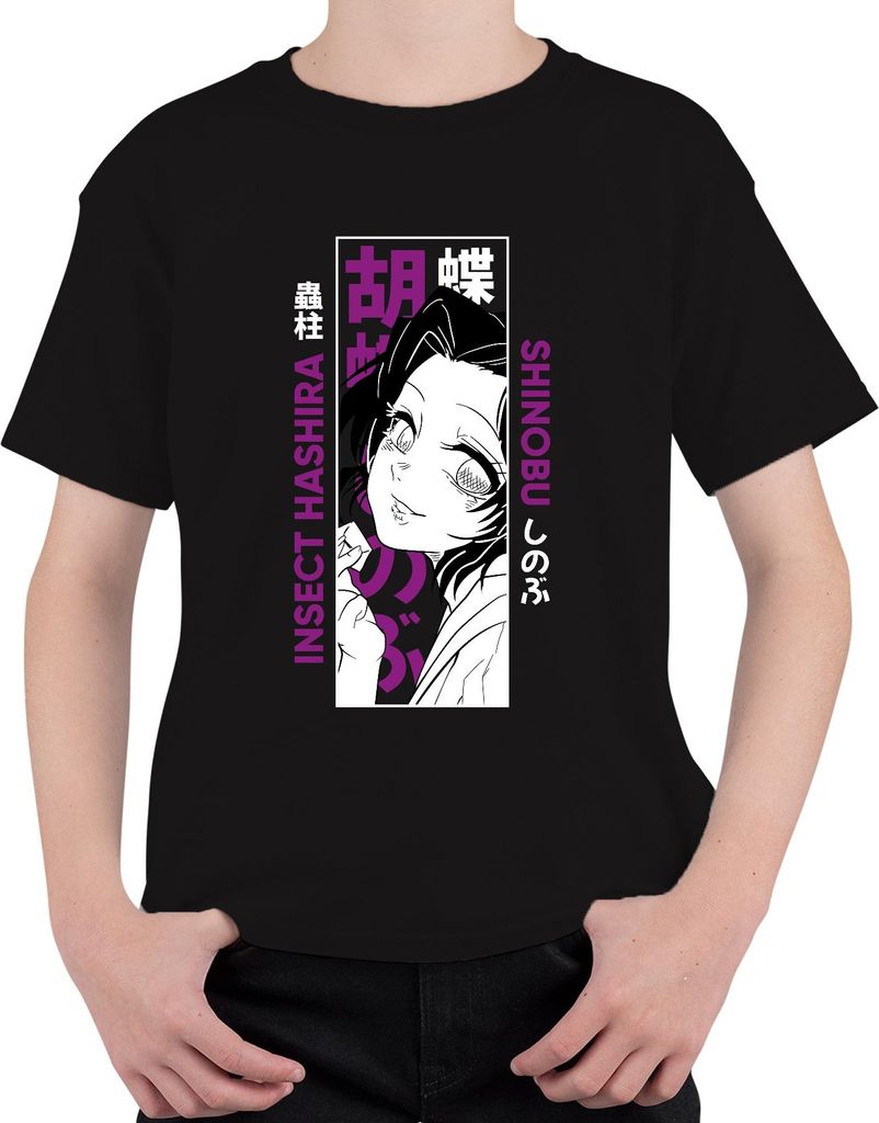 Shinobu Kocho Demon Slayer Insect Hashira Anime Geschenk Lila Uni Kinder T-Shirt, Schwarz, 116