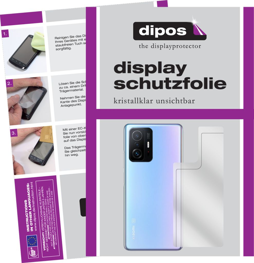 2x Schutzfolie für Xiaomi Mi 11T Rückseite klar Displayschutzfolie Folie Display Schutz dipos