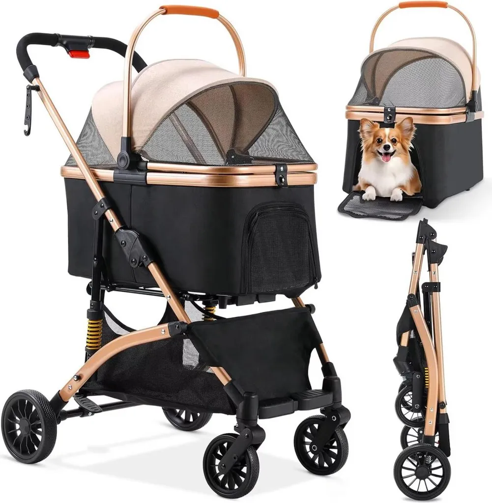 Poussette chien 2 en 1 et sac de transport pliable jusqu'à 40kg noir