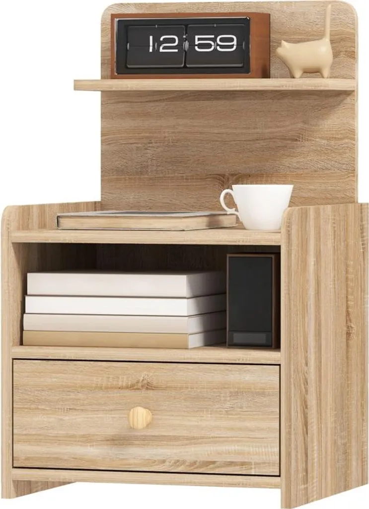 Table d'appoint Fortuna Lai table de chevet bois naturel et rangement