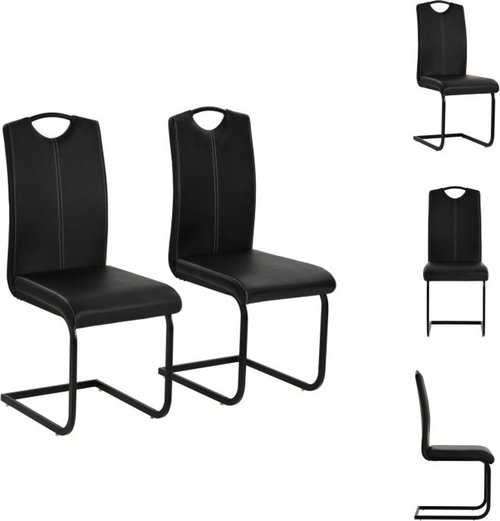 vidaXL Freischwinger 2 Stk. Schwarz Kunstleder - Esszimmerstühle