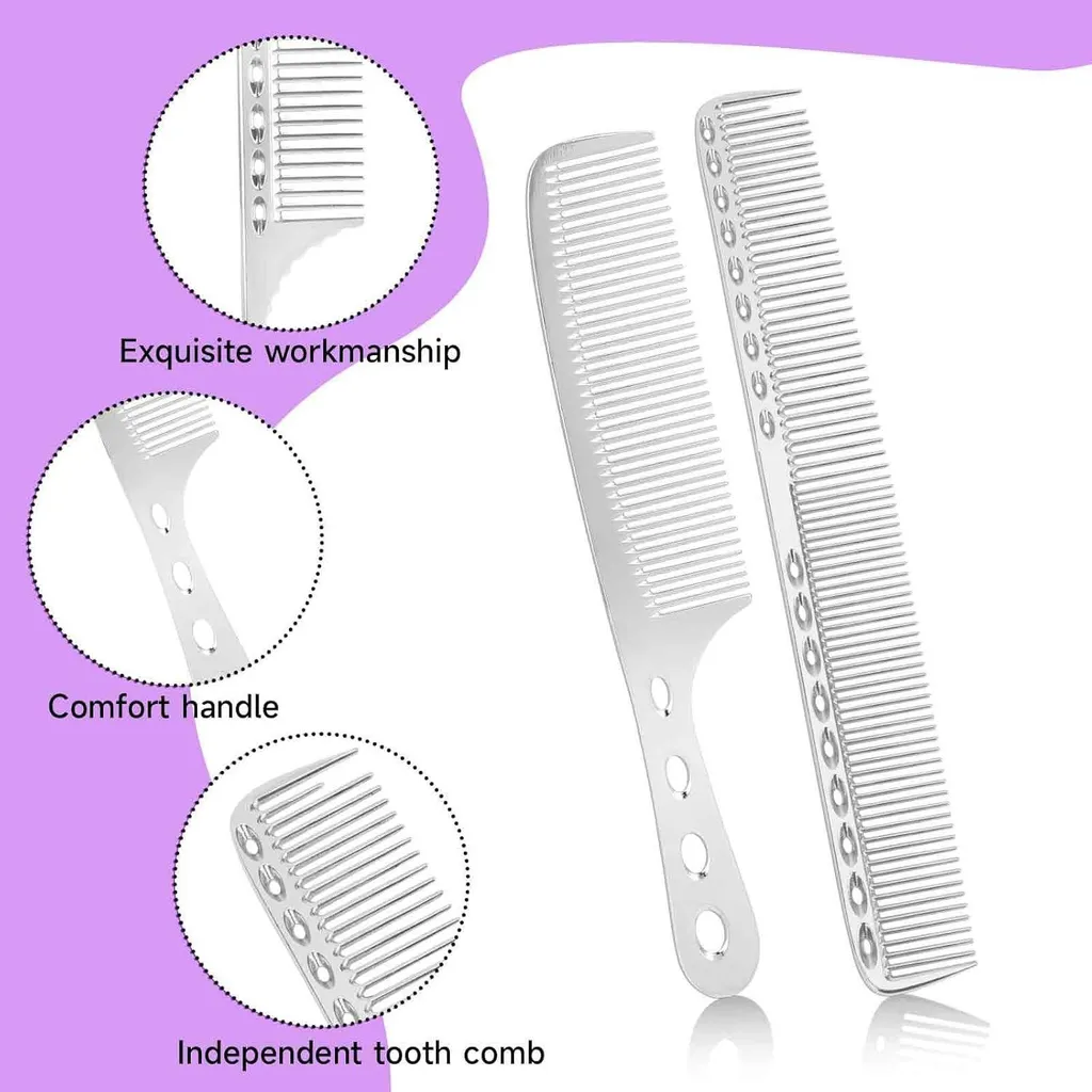 Set de peignes en métal aluminium pour coiffure de précision et barbier