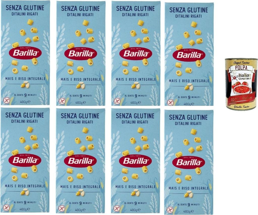 Barilla Senza Glutine Ditalini Rigati – 8×400 g glutenfreie Suppenpasta aus Mais & Vollkornreis, al dente in 9 Min., löffelbar für Brühen & M...