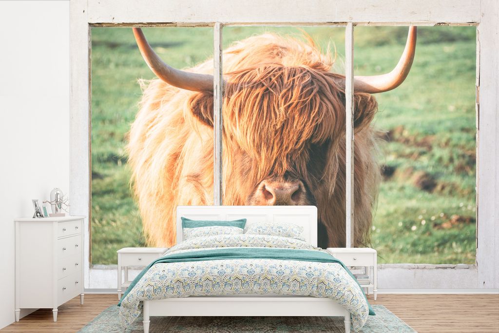 MuchoWow Fototapete für Wohnzimmer oder Schlafzimmer Wandtapete Vinyl Motivtapete Schottische Highlander - Natur - Ansicht - 390x260 cm - Papier...