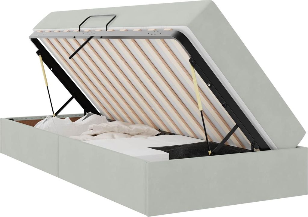 vidaXL Aufbewahrungsbett mit Matratze Hellgrau 90 x 200 cm Samt