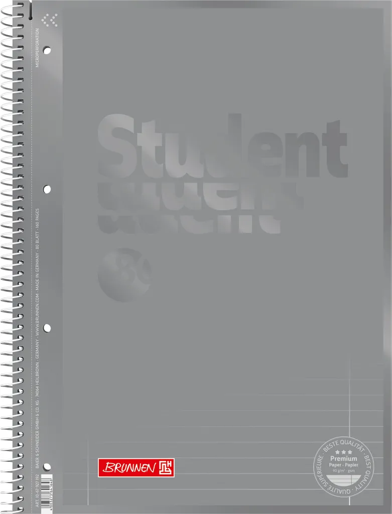 Bloc de cours A4 anti-cornes BRUNNEN ligné avec double marge Silver