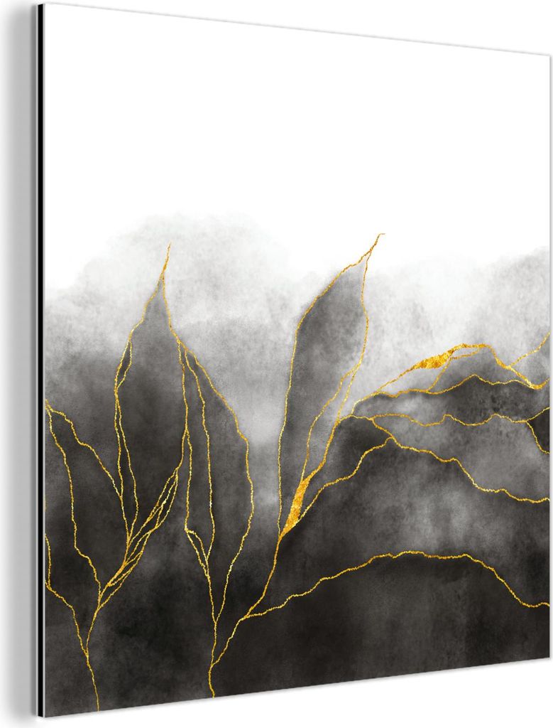 MuchoWow Wanddekoration Metall Metallbild Wandkunst 50x50 cm Marmor - Schwarz - Gold - Luxus - Marmoroptik MuchoWow Aluminium Gemälde - Alubild - ...