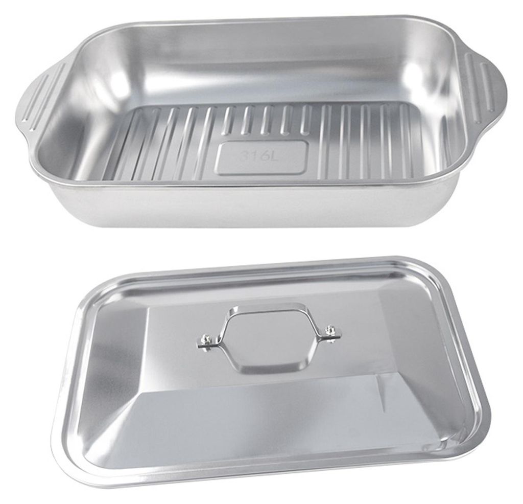 Edelstahl-Bratform mit Deckel und Griff, robustes Backblech für Truthahn, hohes Induktions-Bratblech für Hähnchen, Gemüse, Lasagne