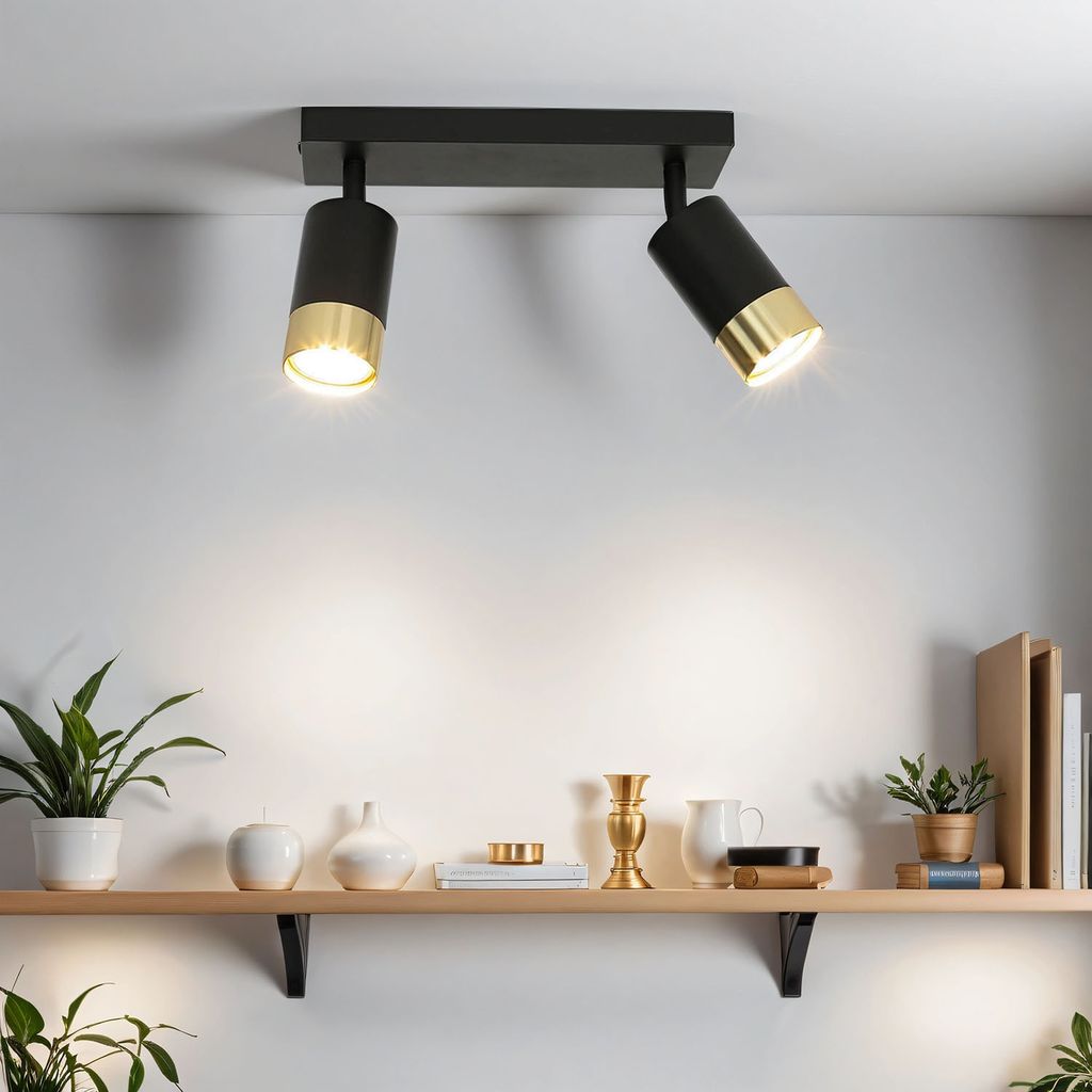 Deckenspot Aluminium GU10 verstellbar in Schwarz Gold 2-flammig länglich