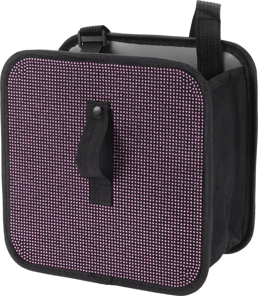 1 Stück Universal Auto Mülltonne Hängend 23,0 cm Länge 14,0 cm Breite 23,0 cm Höhe Mülltonne Pink Schwarzer Stoff Strassstein