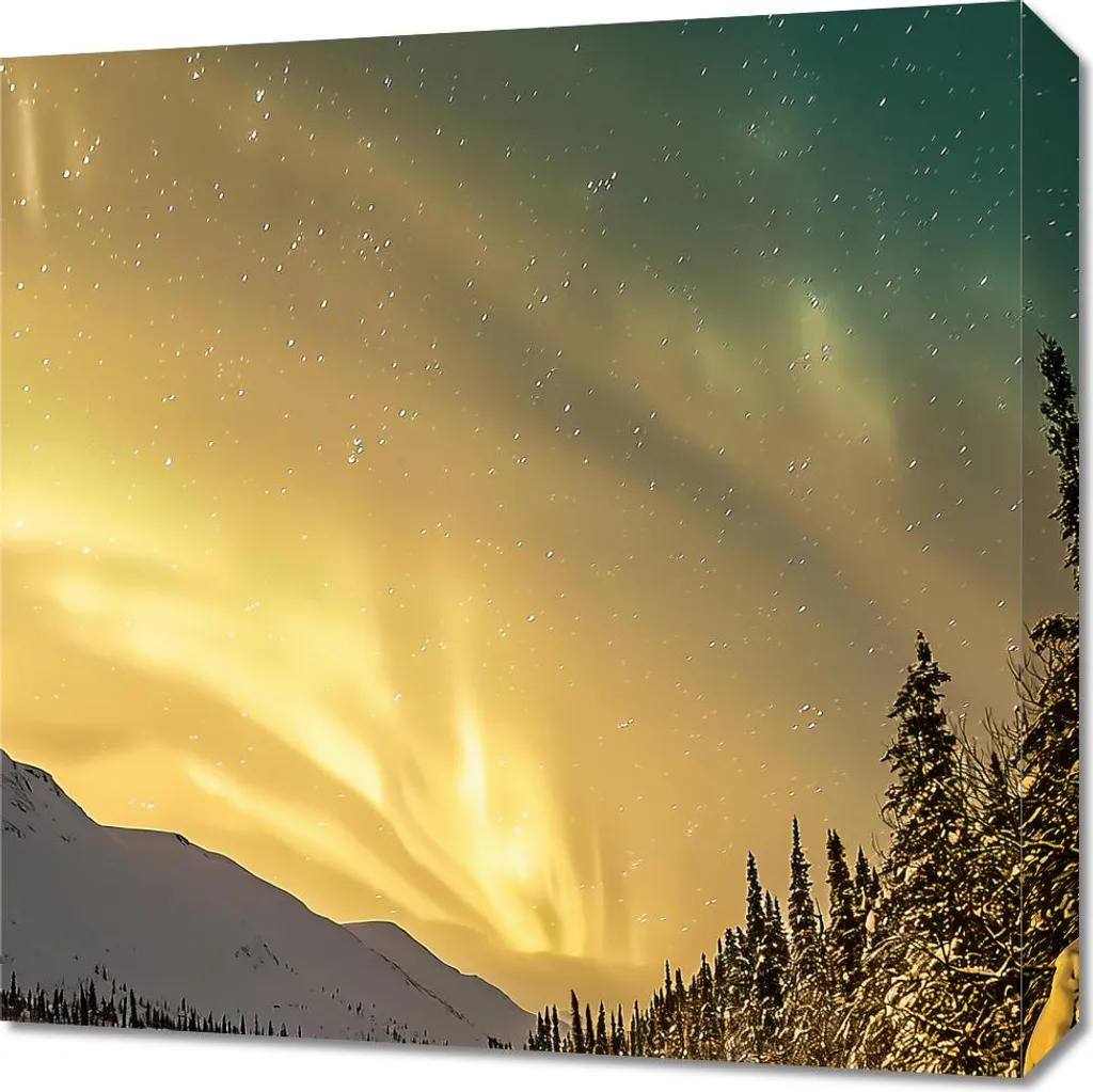 Quadro 50x50 cm Paesaggio Invernale Aurora Boreale - Home Decor