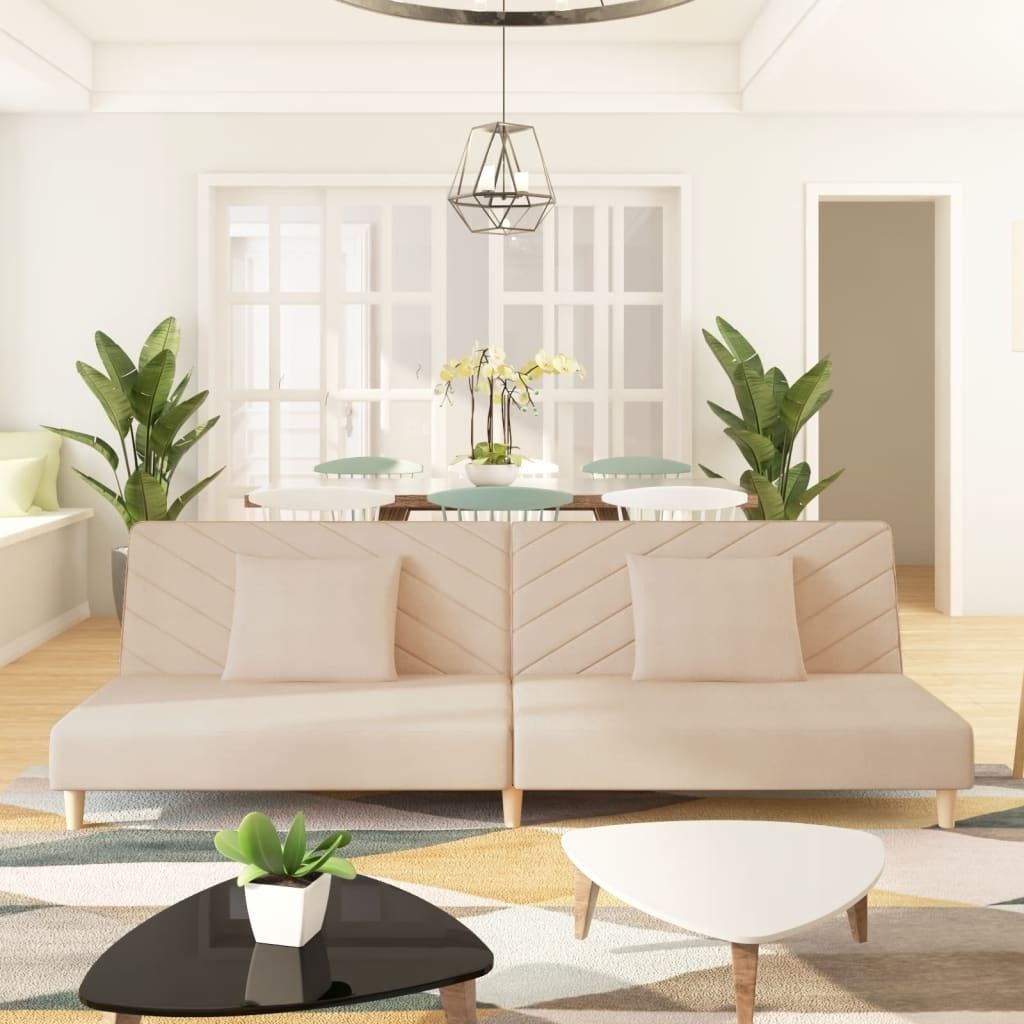 Schlafsofa 2-Sitzer mit 2 Kissen Creme Stoff 375890