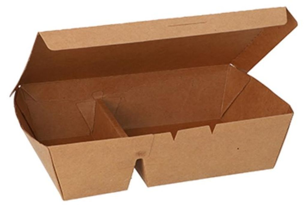25 Lunchboxen, Pappe 2-geteilt 450 ml 5 cm x 11 cm x 16,8 cm braun