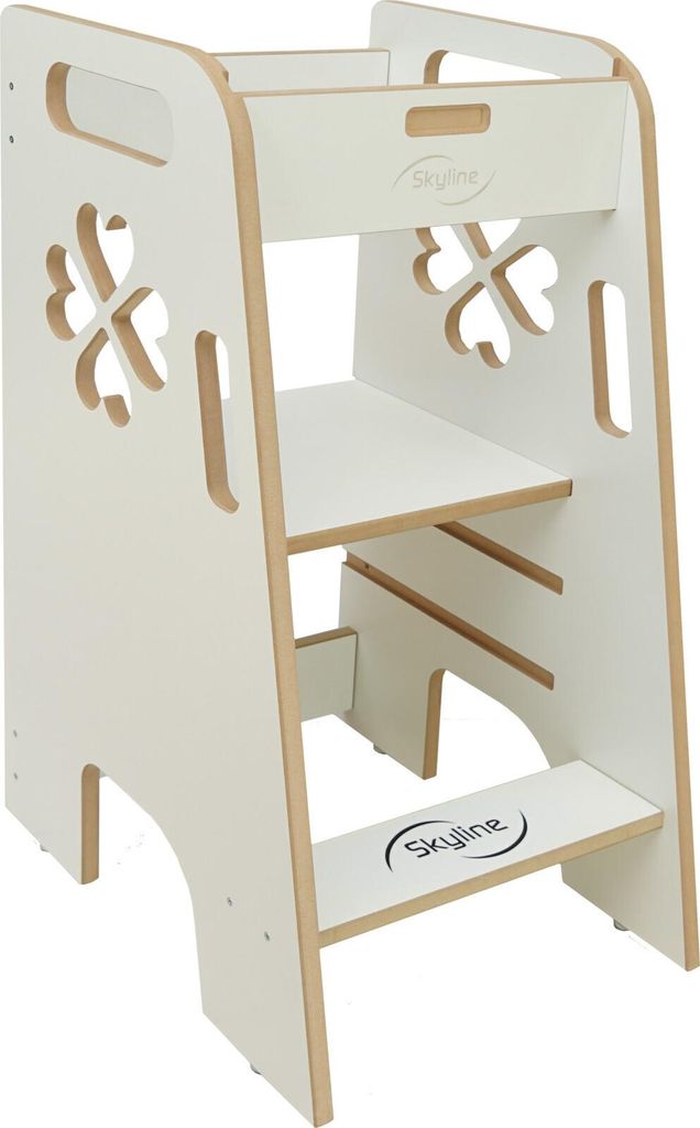 Skyline Steh und Lernturm Baby ab 1 Jahr Montessori Learning Tower Höhenverstellbar Tritthocker Kinder Indoor Möbel Kinderzimmer Trittschemel Kit...