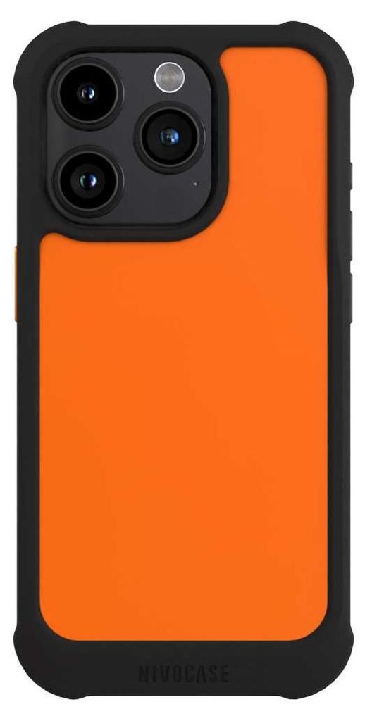 NIVOCASE Hülle für Apple iPhone 15 Pro Stoßfeste Handyhülle NIVOmax Case Schwarz Farbe einfarbig orange