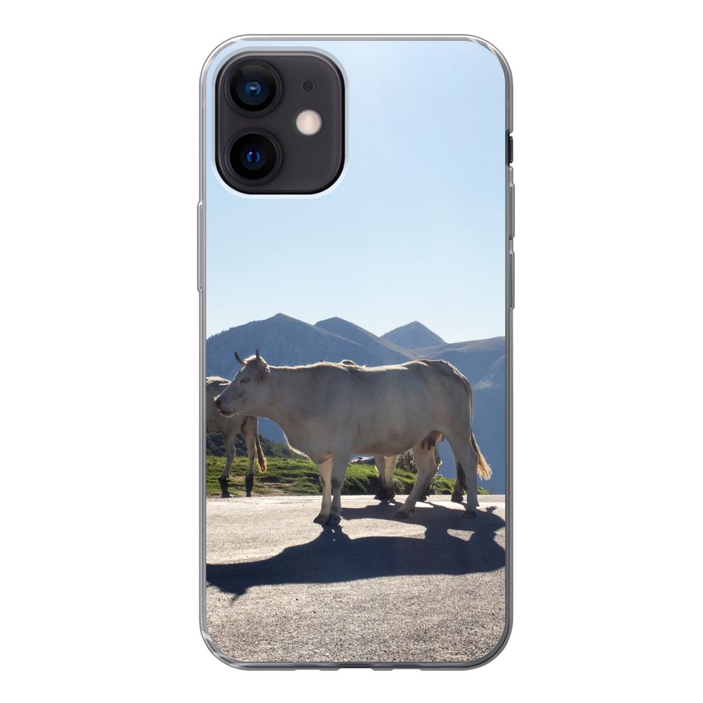 MuchoWow Handyhülle Schutzhülle Hülle für iPhone 12 Schottische Highlander - Licht - Berge - Natur Silikon Softcase Handy Hülle - Schutzhülle