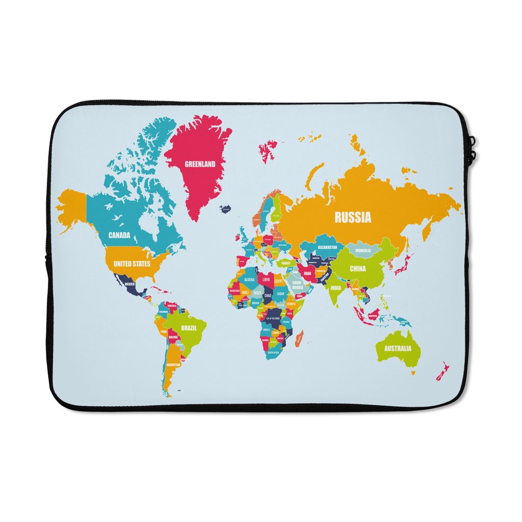MuchoWow Laptop Hülle 14 ZollWeltkarte - Farben - Buchstaben - Kinder - Jungen - Mädchen Laptoptasche - Laptoptasche - Stoßsicher - Schutzhaube