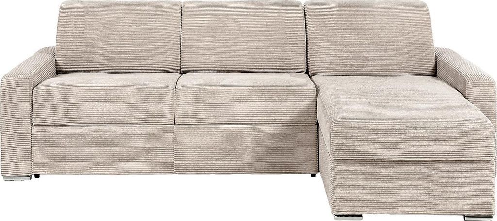 Reversibles Ecksofa mit Schnellbettfunktion - Cord - Beige - Liegefläche 160 cm (breite Latten) - Matratze 18 cm - CALITO
