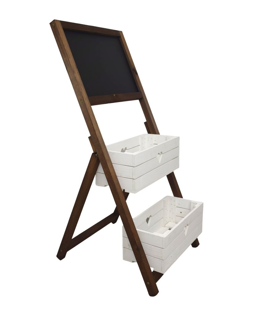 Blumenkasten aus Holz, Hochbeete für Garten, Vertikales Hochbeet mit 2 Etagen mit Schreibtafel, weiß braun Herz