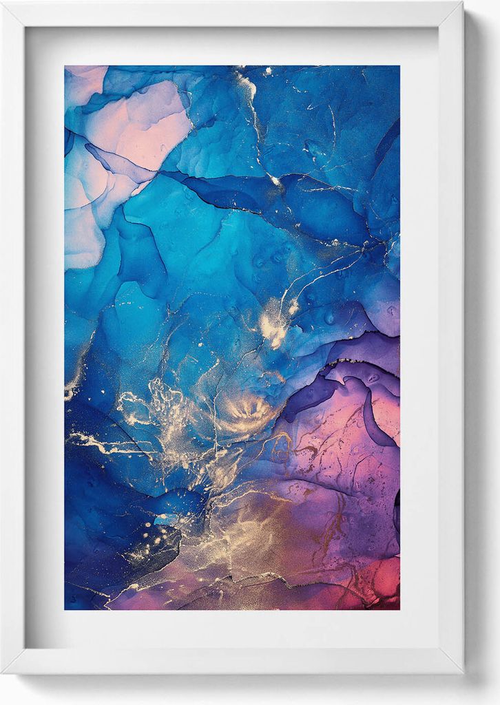 Abstrakte Glasmalerei– Wandbild mit Rahmen – Gerahmtes Bild – Wanddekoration – 40x60 cm – Weiß