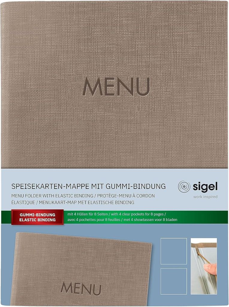 SIGEL SM211 Speisekarten-Mappe, Gummi-Bindung, A5, beige