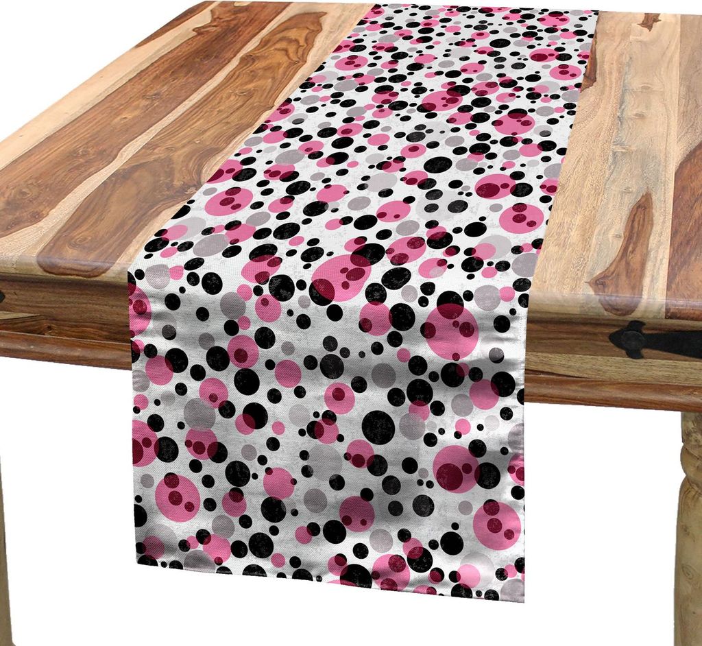 ABAKUHAUS Rosa und Grau Tischläufer, Blasen-Kreis-Punkt-Retro Art-abstraktes rundes Grungy nostalgisches Bild, 40 x 180 cm, Schwarz Grau Rosa