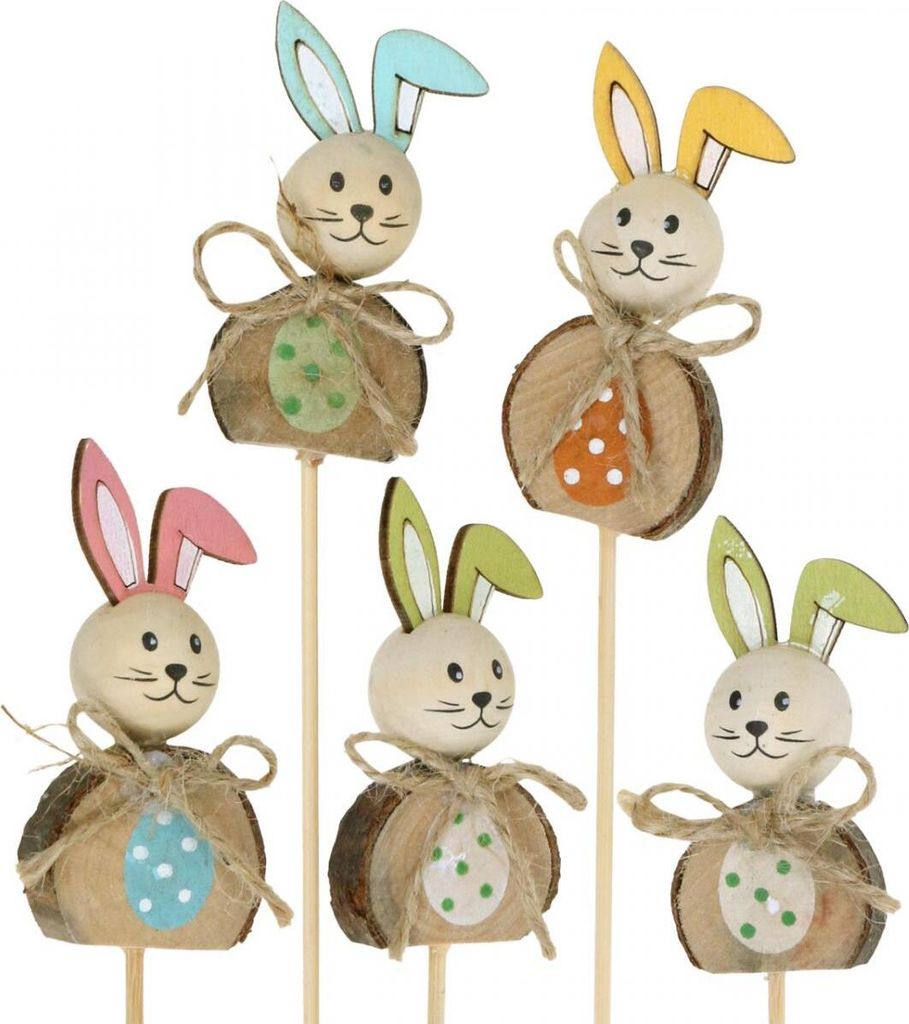 Osterhase Holz Blumenstecker Ostern, Bunte Hasen Deko Pflanzenstecker 8cm, 8er Set, PK8 Stück